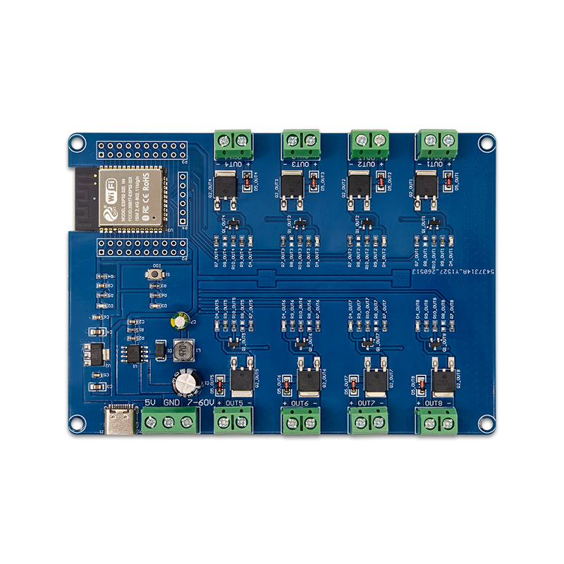 DC5-60V供电 ESP32八路MOS开关模块 二次开发